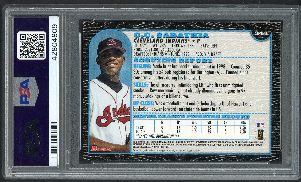 1999 Bowman #344 C.C. Sabathia Indians PSA 10 GEM MINT 564632