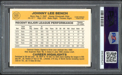 1983 Donruss #500 Johnny Bench Reds PSA 10 GEM MINT 564633