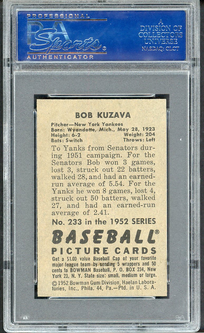 1952 Bowman Baseball #233 Bob Kuzava Yankees PSA 8 NM/MT 564642