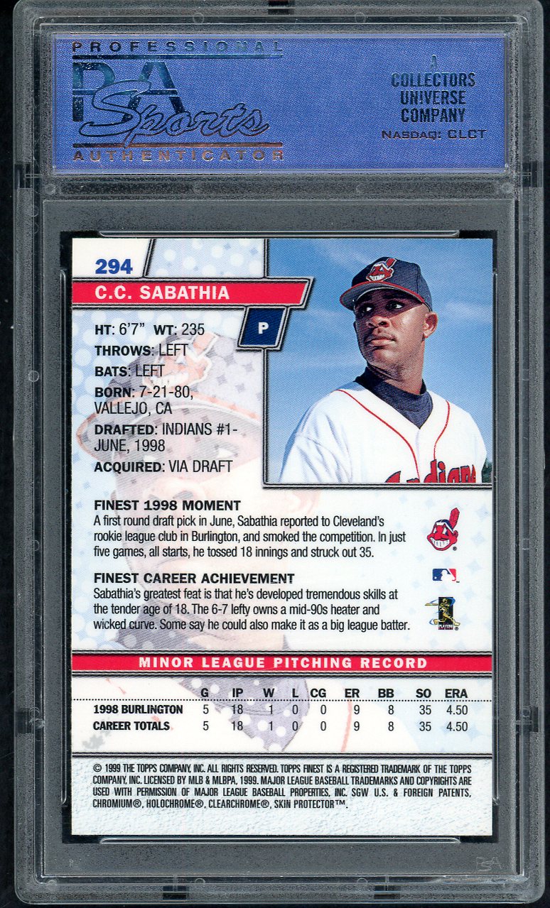 1999 Topps Finest #294 C.C. Sabathia Indians PSA 10 GEM MINT 564644