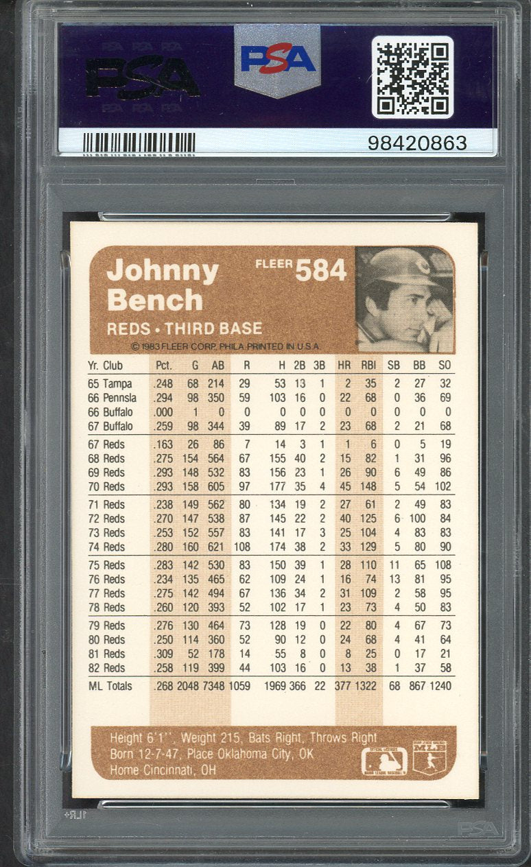 1983 Fleer #584 Johnny Bench Reds PSA 10 GEM MINT 564645