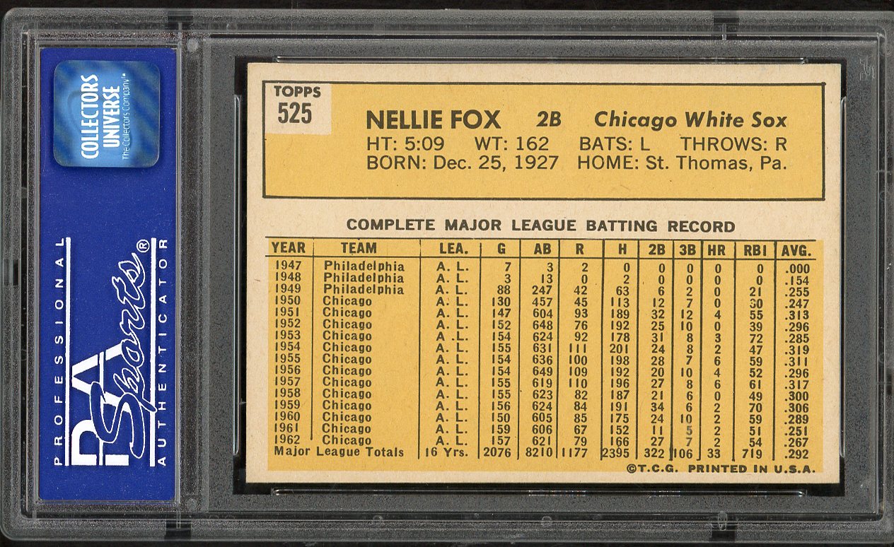 1963 Topps Baseball #525 Nellie Fox White Sox PSA 8 NM/MT 564649