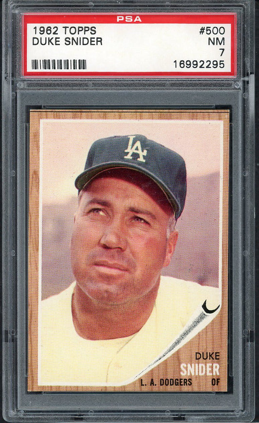 1962 Topps Baseball #500 Duke Snider Dodgers PSA 7 NM 564653