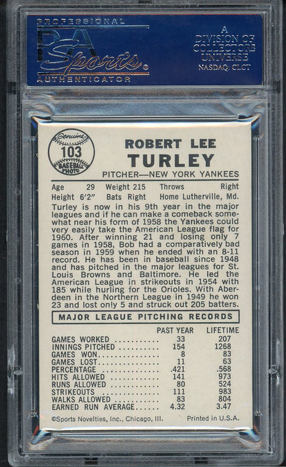 1960 Leaf Baseball #103 Bob Turley Yankees PSA 9 MINT 564658