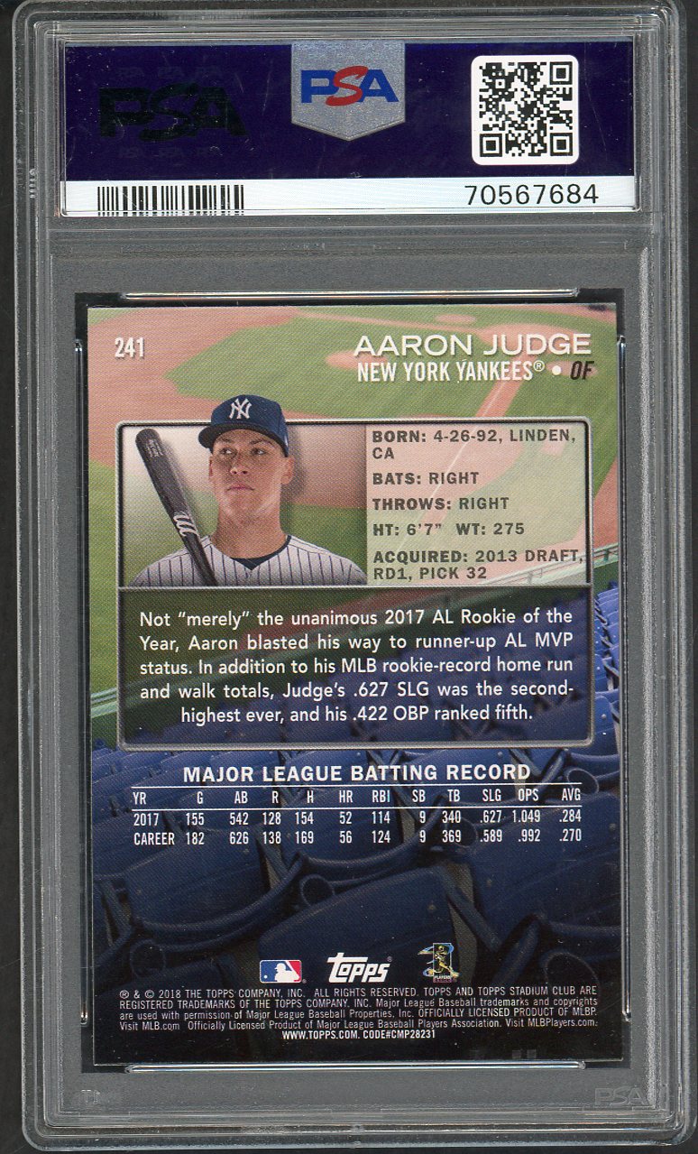 2018 Stadium Club #241 Aaron Judge Yankees PSA 8 NM/MT Glove 564664