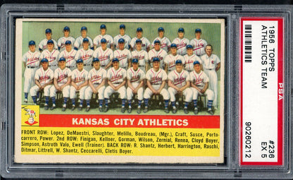 1956 Topps Baseball #236 Kansas City A's Team PSA 5 EX 564674