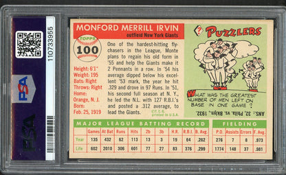 1955 Topps Baseball #100 Monte Irvin Giants PSA 5 EX 564678