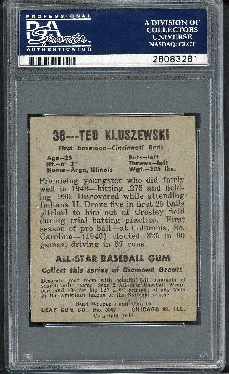 1948 Leaf Baseball #038 Ted Kluszewski Reds PSA 4 VG-EX 564682