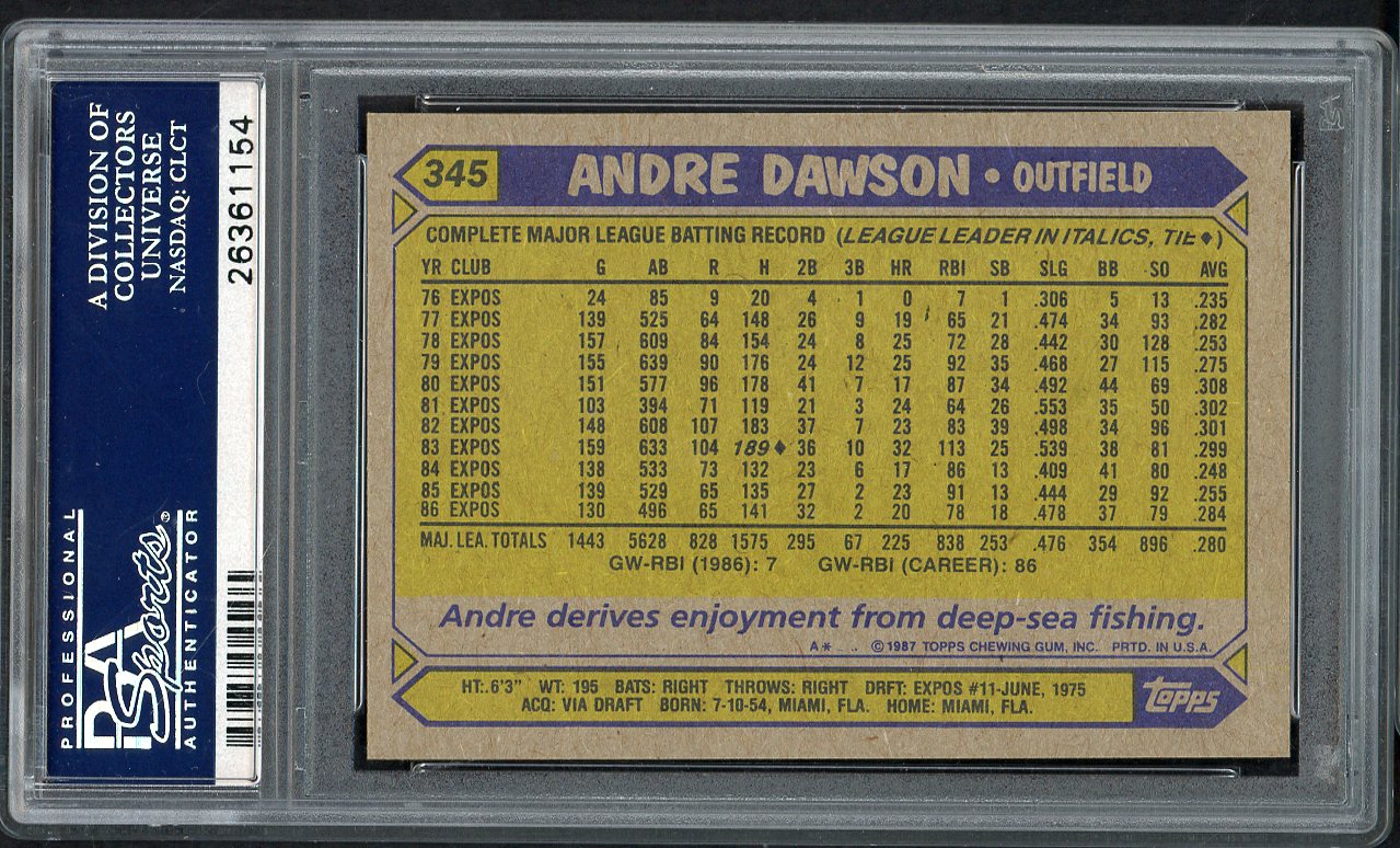 1987 Topps #345 Andre Dawson Expos PSA 10 GEM MINT 564687