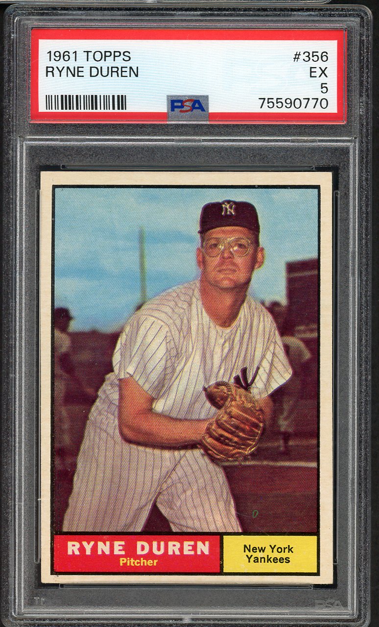1961 Topps Baseball #356 Ryne Duren Yankees PSA 5 EX 564699