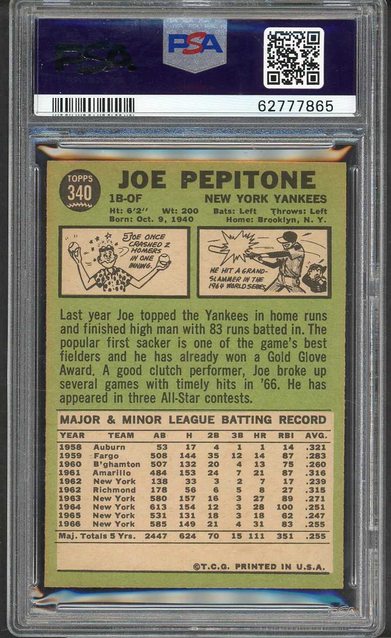 1967 Topps Baseball #340 Joe Pepitone Yankees PSA 7 NM 564706