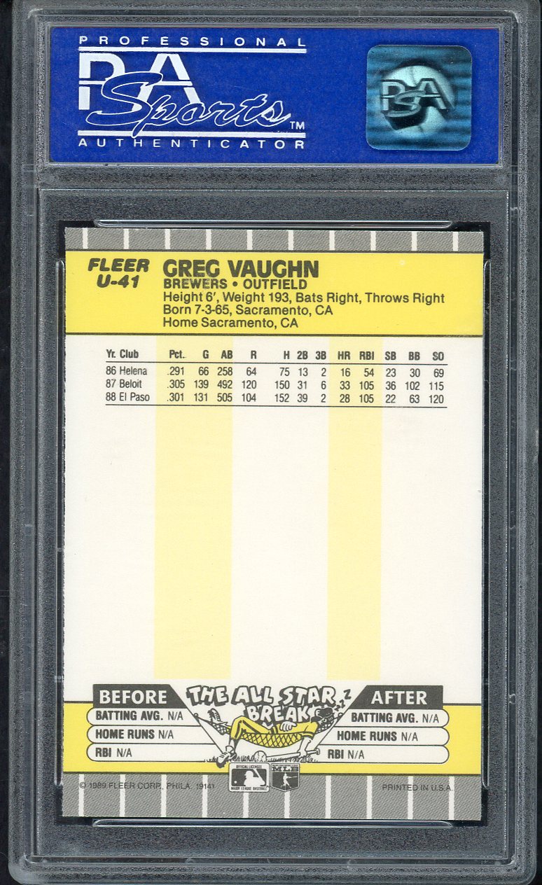 1989 Fleer Update #U41 Greg Vaughn Brewers PSA 9 MINT 564709