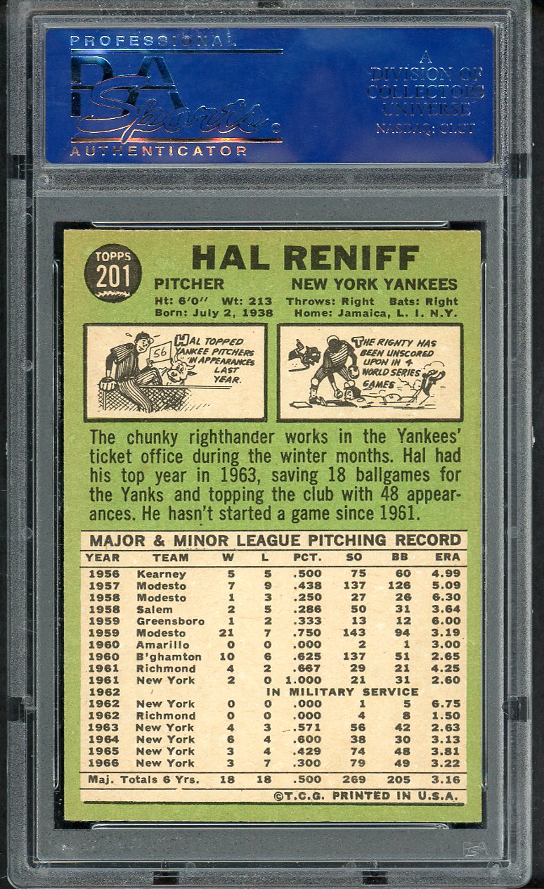 1967 Topps Baseball #201 Hal Reniff Yankees PSA 7 NM 564714