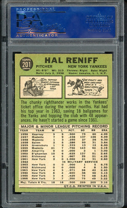 1967 Topps Baseball #201 Hal Reniff Yankees PSA 7 NM 564714