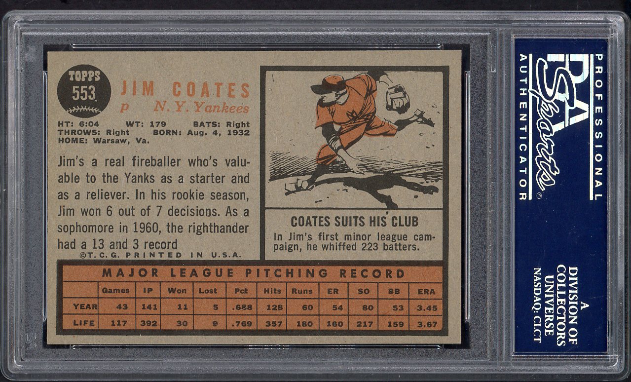 1962 Topps Baseball #553 Jim Coates Yankees PSA 7 NM 564731