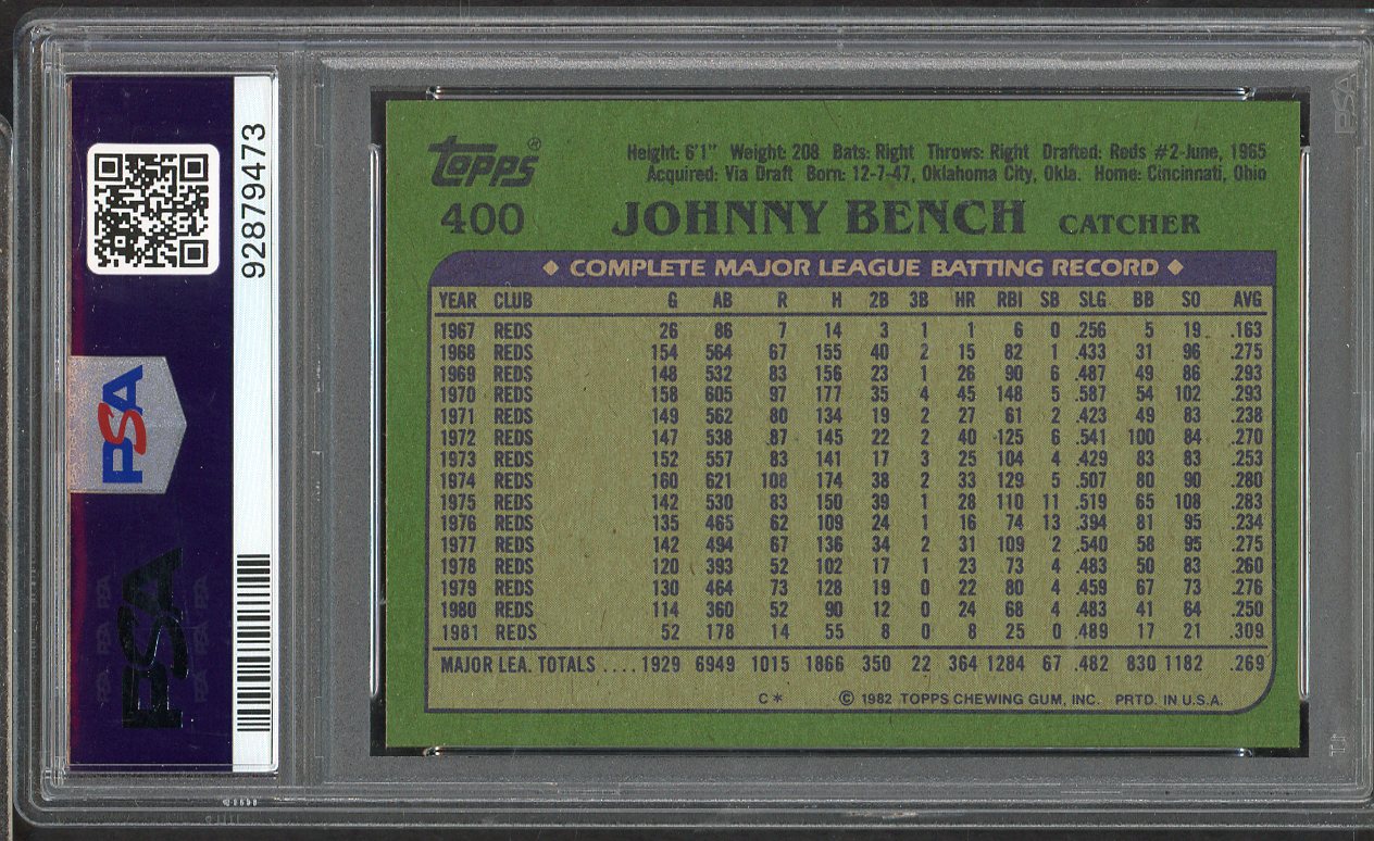 1982 Topps #400 Johnny Bench Reds PSA 8 NM/MT 564733