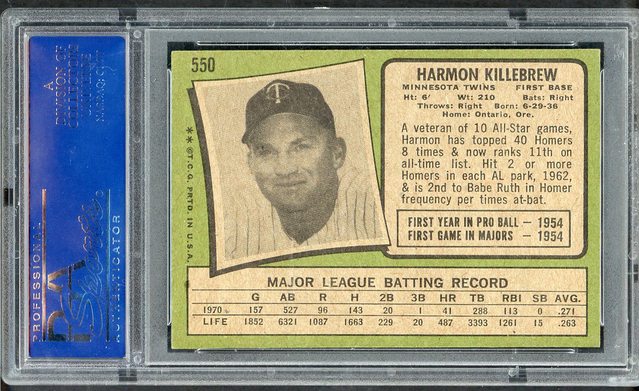 1971 Topps Baseball #550 Harmon Killebrew Twins PSA 7 NM 564742