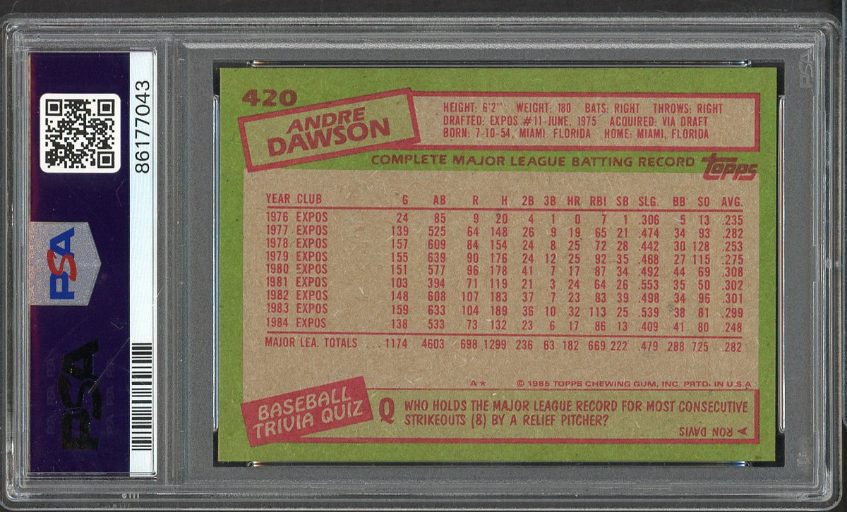 1985 Topps #420 Andre Dawson Expos PSA 9 MINT 564751