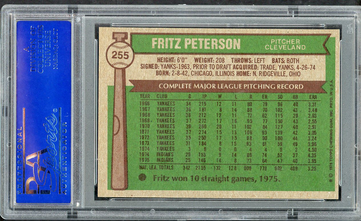 1976 Topps Baseball #255 Fritz Peterson Indians PSA 8 NM/MT 564769