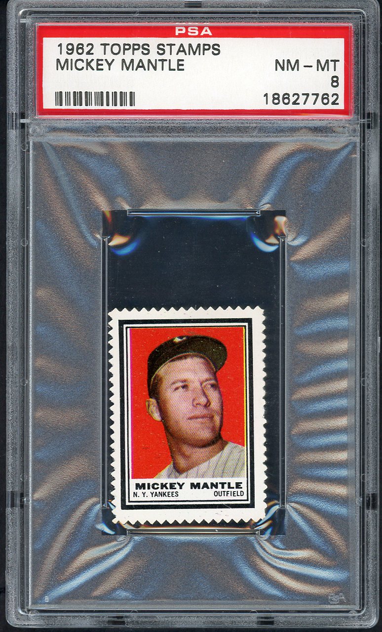 1962 Topps Baseball Stamps Mickey Mantle PSA 8 NM/MT 564784