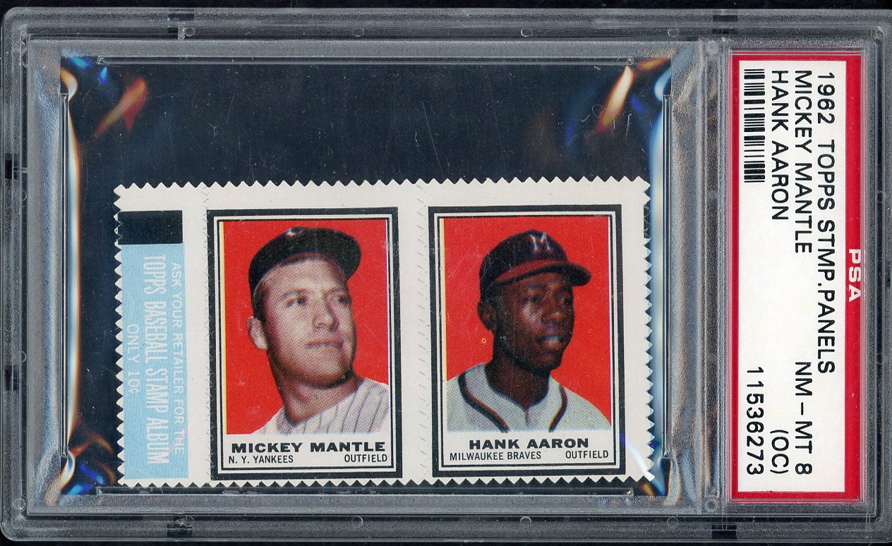 1962 Topps Baseball Stamp Panels Mickey Mantle Hank Aaron PSA 8 NM/MT oc 564786
