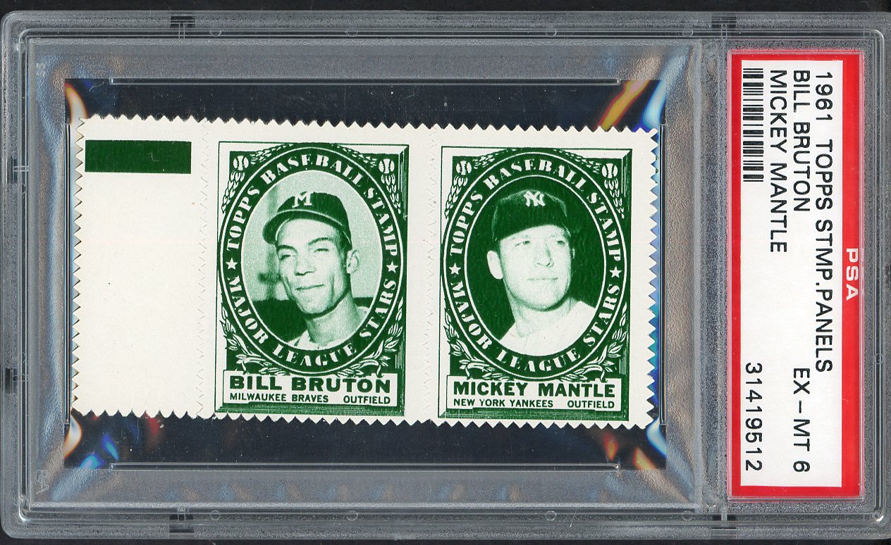 1961 Topps Baseball Stamp Panels Mickey Mantle Bill Bruton PSA 6 EX-MT 564791