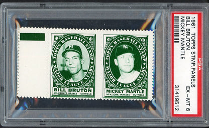 1961 Topps Baseball Stamp Panels Mickey Mantle Bill Bruton PSA 6 EX-MT 564791