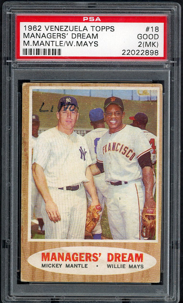 1962 Topps Venezuelan #018 Mickey Mantle Willie Mays PSA 2 GD mk 564792