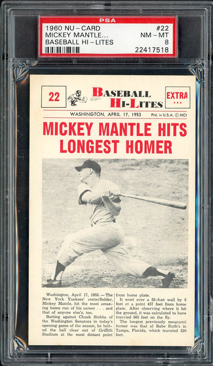 1960 Nu Card HiLites #022 Mickey Mantle Yankees PSA 8 NM/MT 564794