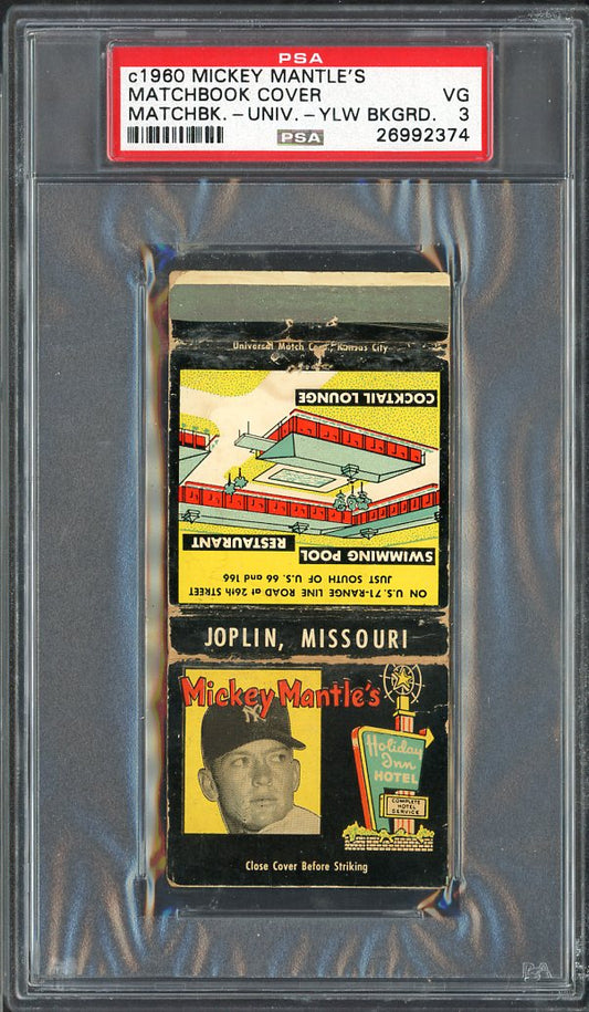 1960's Universal Matchbook Mickey Mantle Holiday Inn PSA 3 VG Yellow 564799