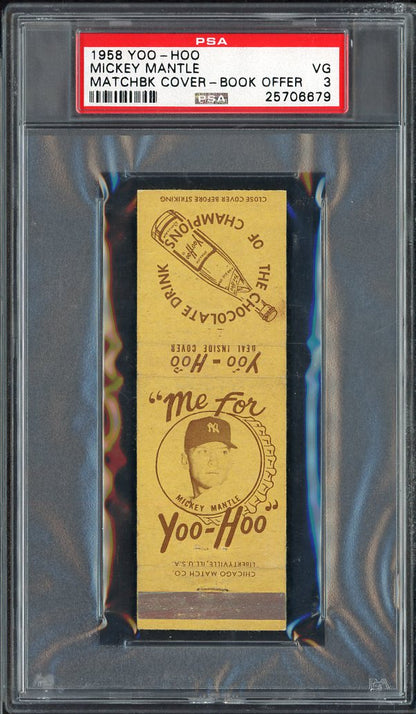 1958 Yoo Hoo Matchbook Mickey Mantle Yankees PSA 3 VG Book Offer 564803
