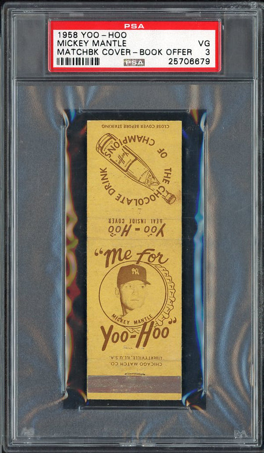 1958 Yoo Hoo Matchbook Mickey Mantle Yankees PSA 3 VG Book Offer 564803