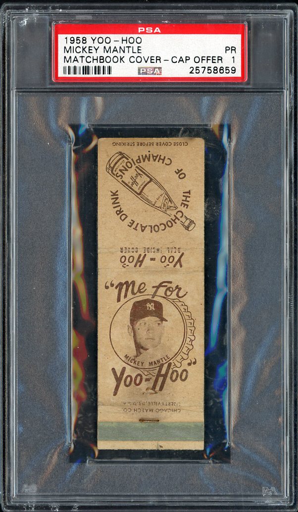 1958 Yoo Hoo Matchbook Mickey Mantle Yankees PSA 1 PR Cap Offer 564804