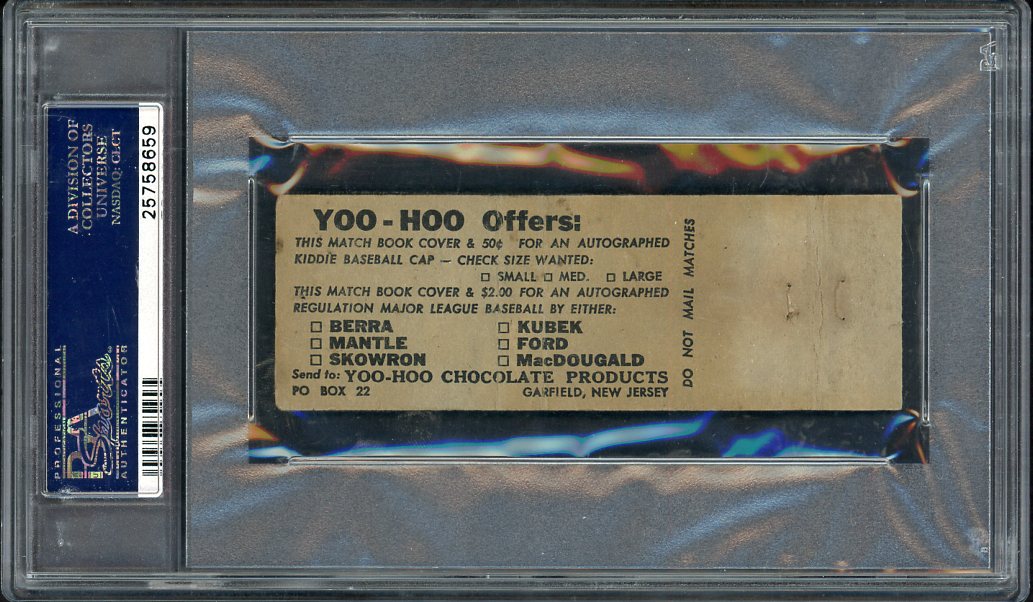 1958 Yoo Hoo Matchbook Mickey Mantle Yankees PSA 1 PR Cap Offer 564804