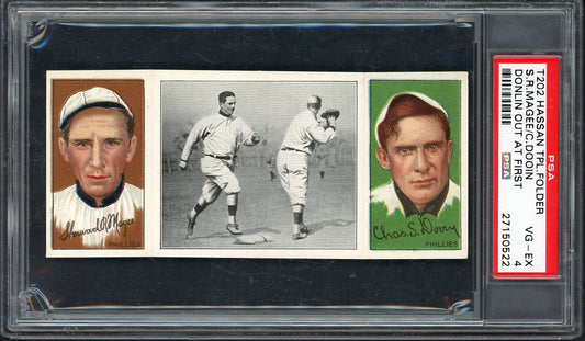 1912 T202 Hassan Triple Folder Sherry Magee Red Dooin PSA 4 VG-EX 564813