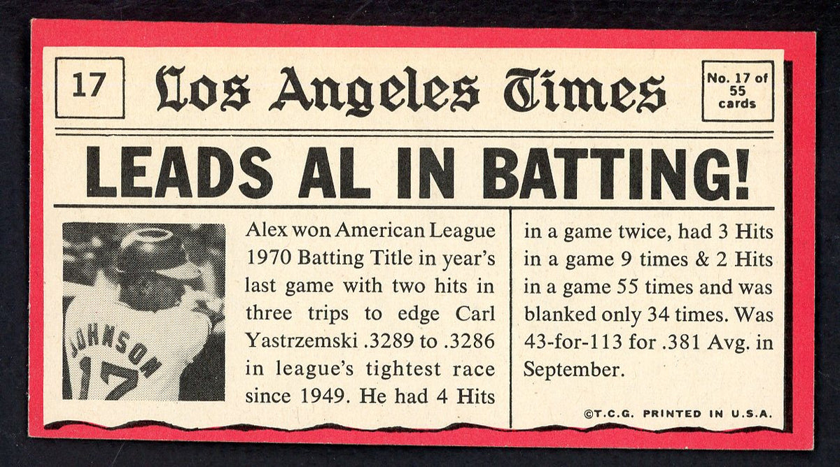 1971 Topps Baseball Greatest Moments #017 Alex Johnson Angels EX 564829