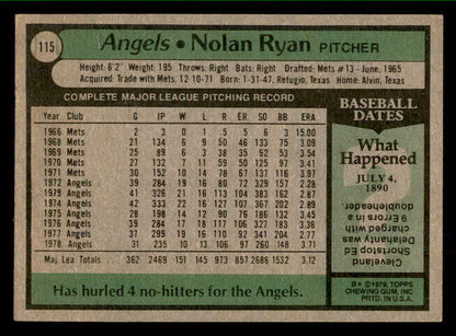 1979 Topps Baseball #115 Nolan Ryan Angels EX 564868