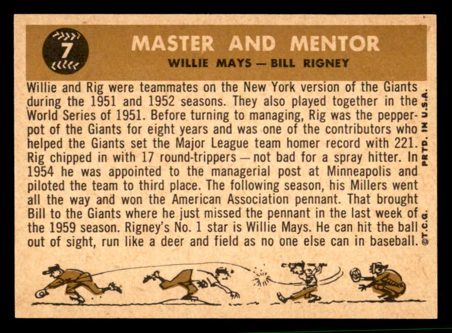 1960 Topps Baseball #  7 Willie Mays Bill Rigney NR-MT 564869