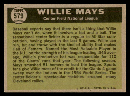 1961 Topps Baseball #579 Willie Mays A.S. Giants EX-MT 564878