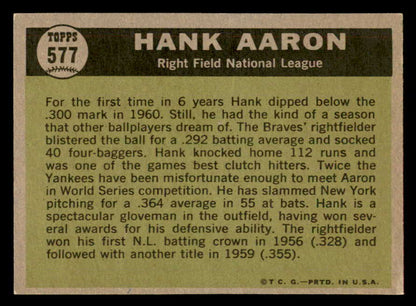 1961 Topps Baseball #577 Hank Aaron A.S. Braves EX-MT 564879