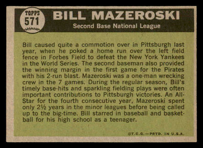 1961 Topps Baseball #571 Bill Mazeroski A.S. Pirates NR-MT 564882