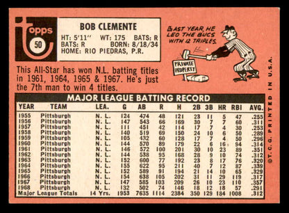 1969 Topps Baseball # 50 Roberto Clemente Pirates EX-MT 564886