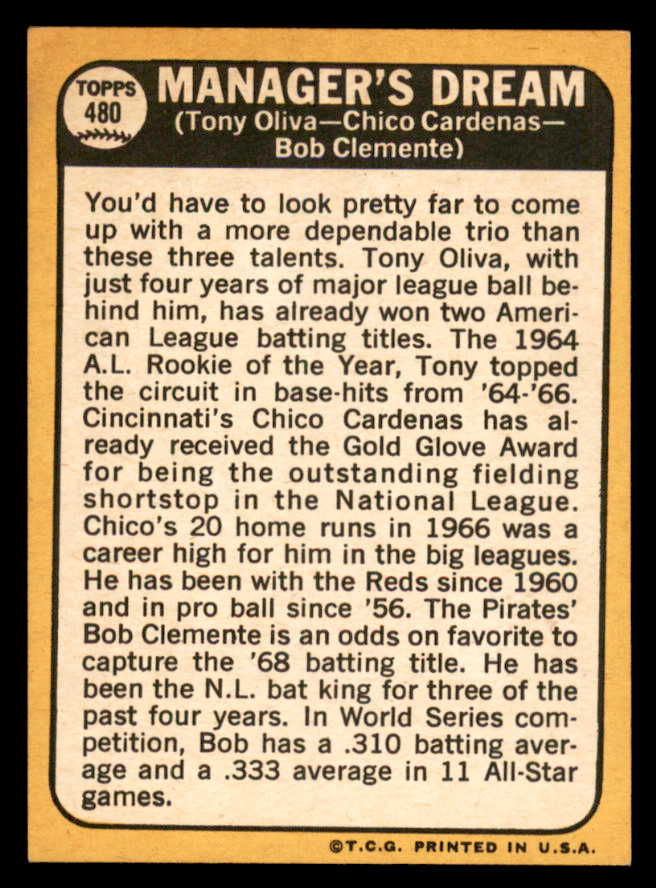 1968 Topps Baseball #480 Roberto Clemente Tony Oliva EX-MT 564887