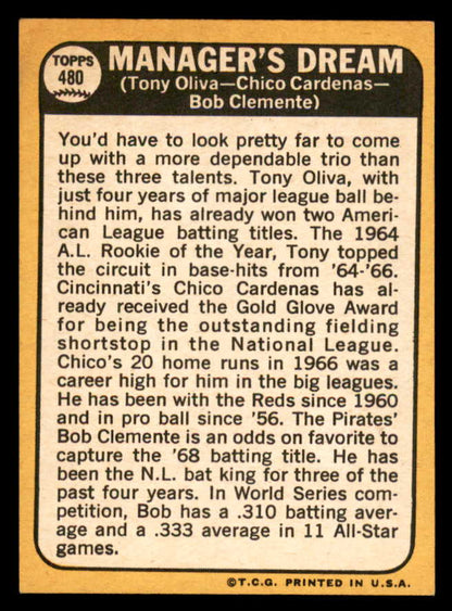 1968 Topps Baseball #480 Roberto Clemente Tony Oliva EX-MT 564887
