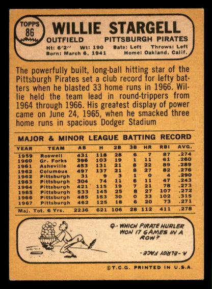 1968 Topps Baseball # 86 Willie Stargell Pirates EX-MT 564889