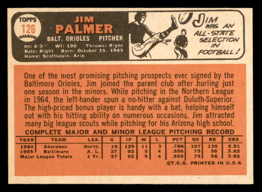 1966 Topps Baseball #126 Jim Palmer Orioles EX-MT 564909