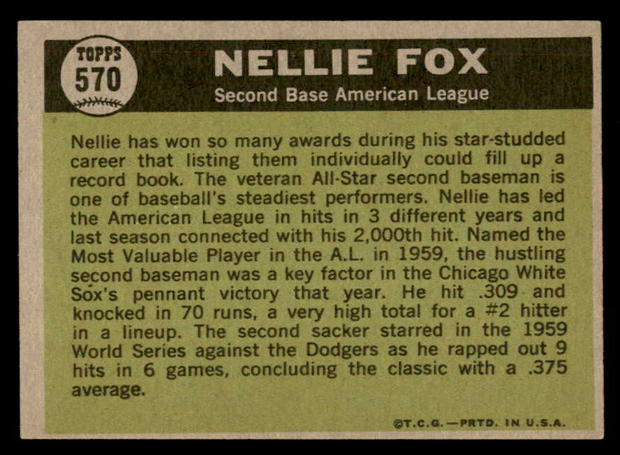 1961 Topps Baseball #570 Nellie Fox A.S. White Sox NR-MT 564918