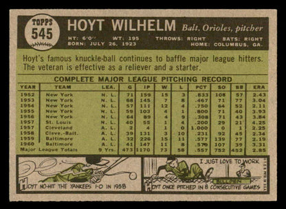 1961 Topps Baseball #545 Hoyt Wilhelm Orioles NR-MT 564919