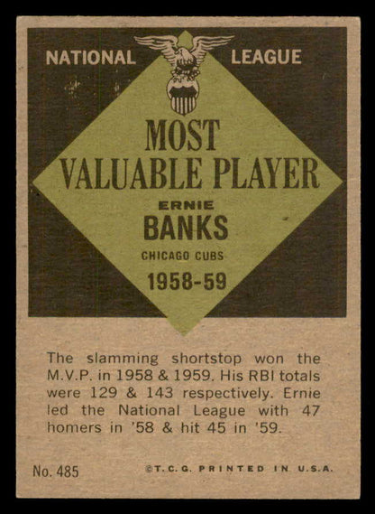 1961 Topps Baseball #485 Ernie Banks MVP Cubs NR-MT 564921