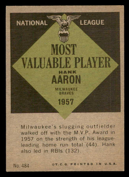1961 Topps Baseball #484 Hank Aaron MVP Braves NR-MT 564922